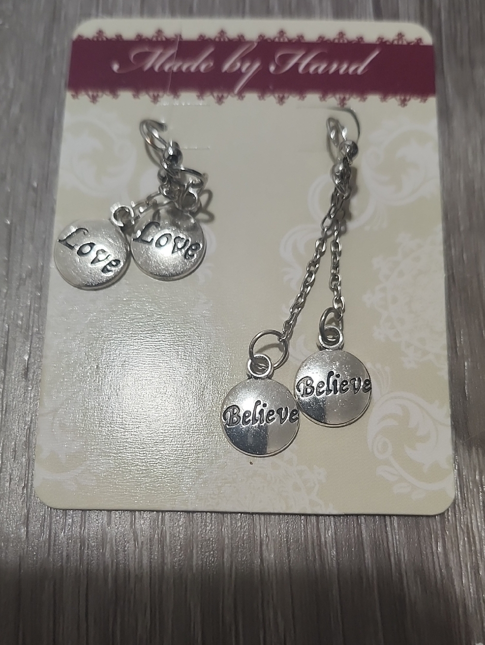 Handmade Silver 'Love' and 'Believe' Duo Earrings Set
